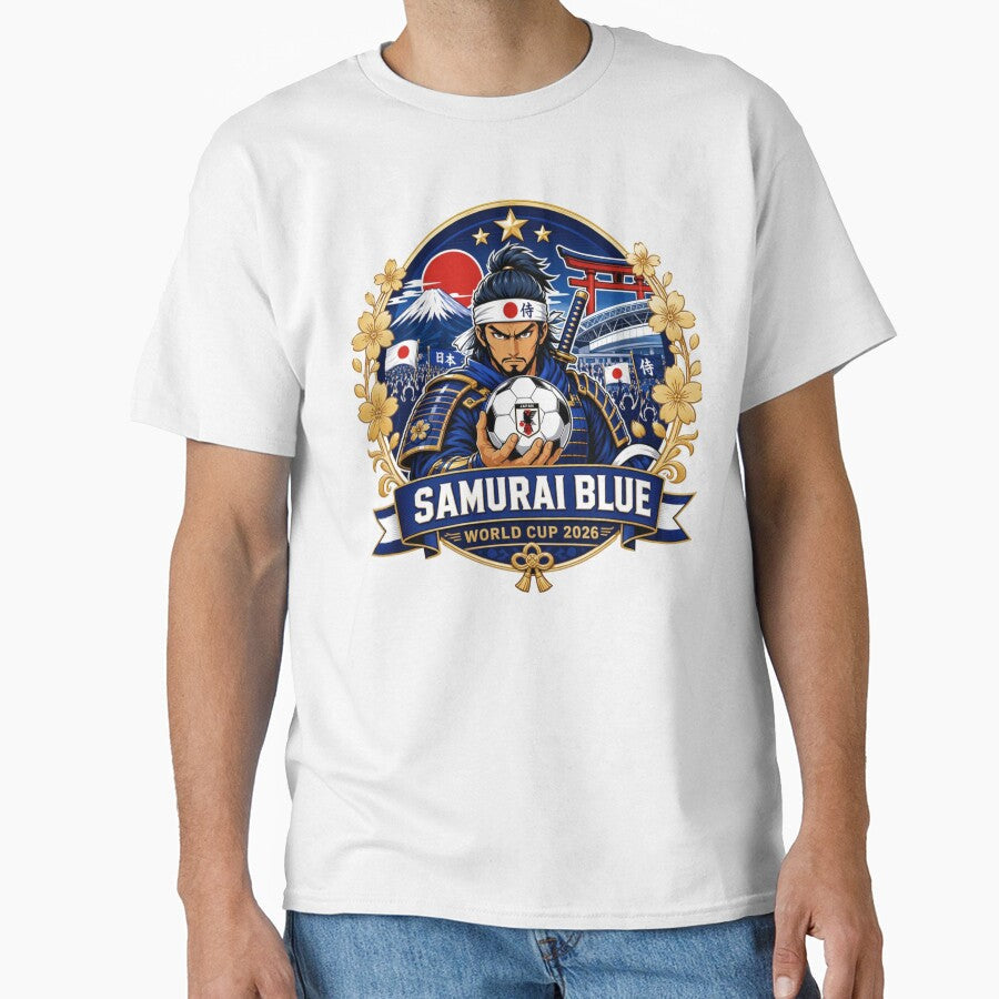 Samurai Blue Football Fan Crest by Retro Arabica Unisex T-shirt, Sweatshirt, Hoodie, Long Sleeve Tee - T-Shirt, Sweatshirt, Hoodie