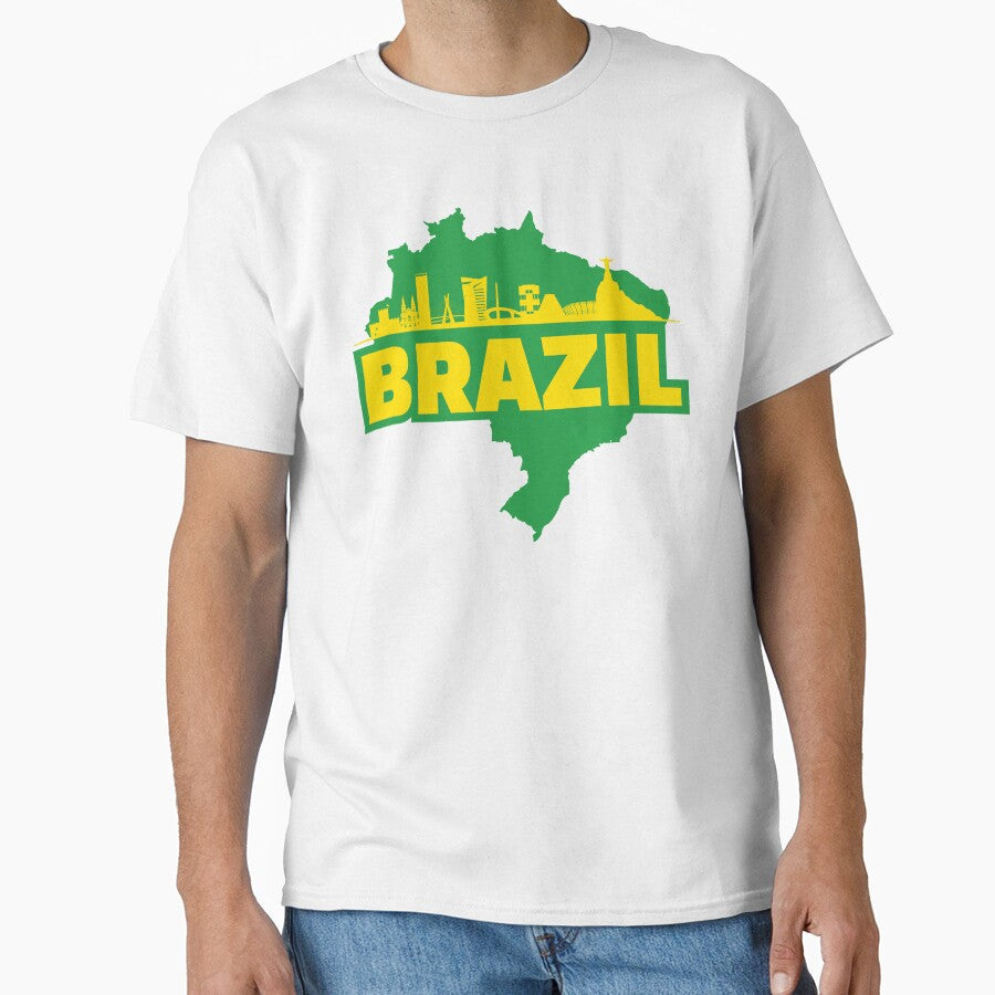 Brazil Map and Skyline by UNK-Fatigues Unisex T-shirt, Sweatshirt, Hoodie, Long Sleeve Tee - T-Shirt, Sweatshirt, Hoodie