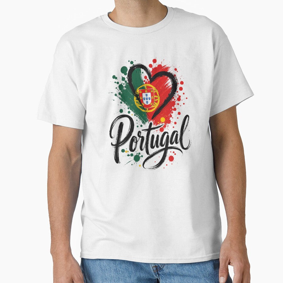 Portugal Flag Heart Ink Splatter National Pride Calligraphy Football Fan T Shirt by DienesAngele - T-Shirt, Sweatshirt, Hoodie