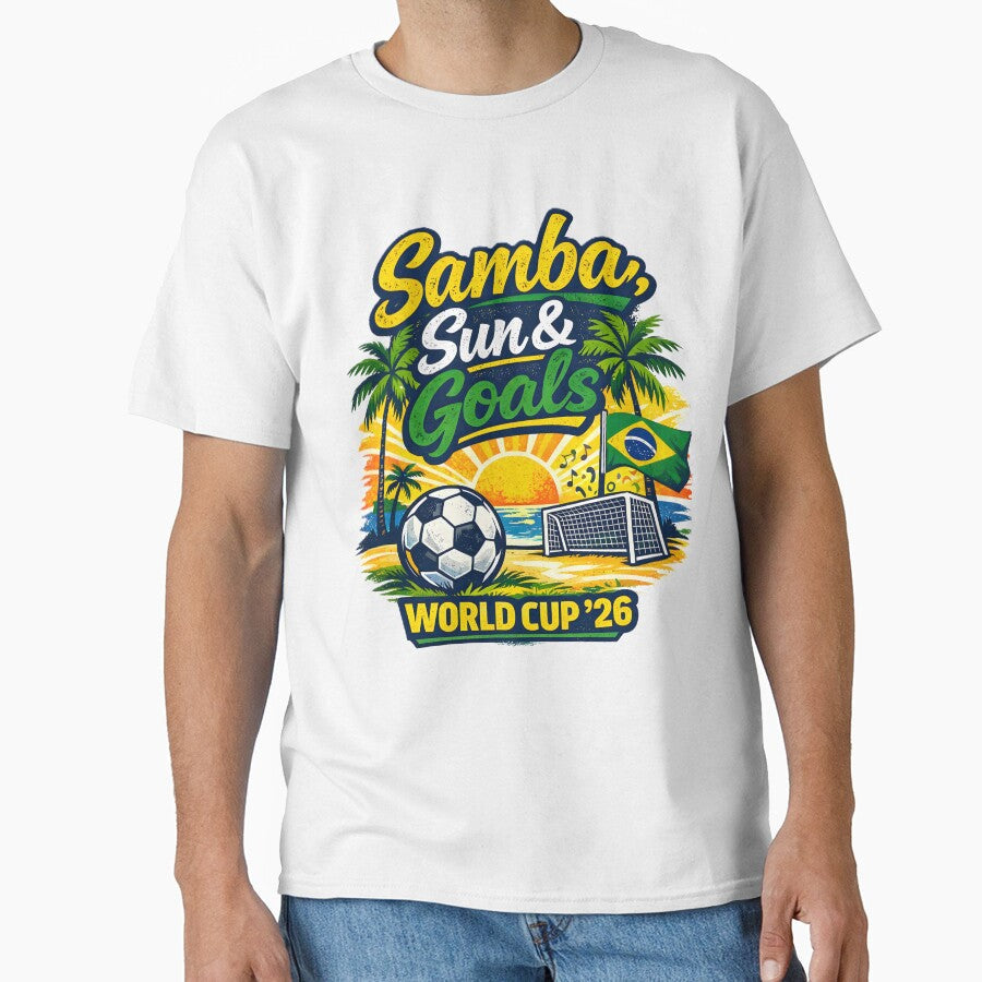 Samba,Sun&GoalsWorldCup26Brazil Football Design by WhisperFrame Unisex T-shirt, Sweatshirt, Hoodie, Long Sleeve Tee - T-Shirt, Sweatshirt, Hoodie