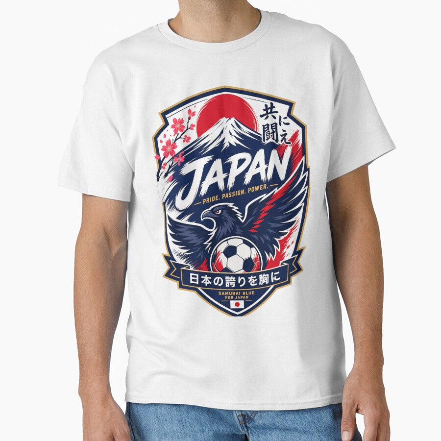 Japan Football Fans Emblem  Red & White Vector Badge Design by Jandedan Unisex T-shirt, Sweatshirt, Hoodie, Long Sleeve Tee - T-Shirt, Sweatshirt, Hoodie