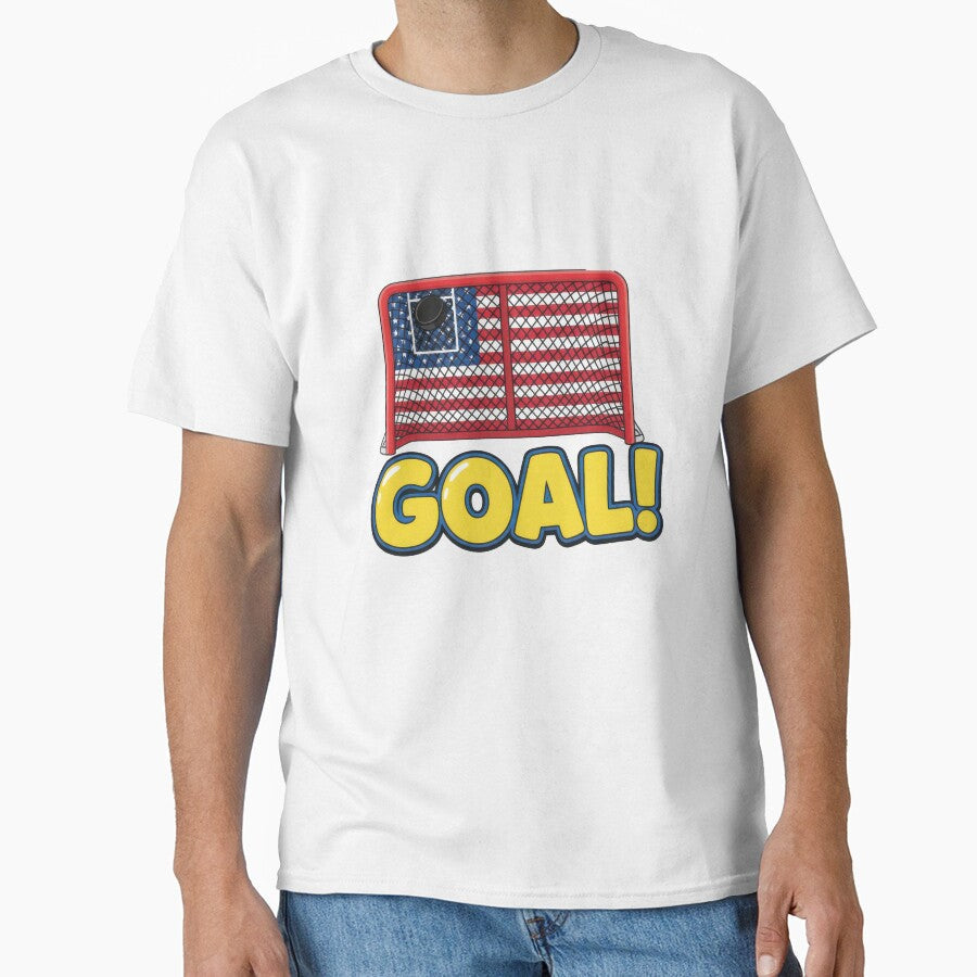 Exciting hockey goal, complete with puck in American flag net by Jdee23 Unisex T-shirt, Sweatshirt, Hoodie, Long Sleeve Tee - T-Shirt, Sweatshirt, Hoodie
