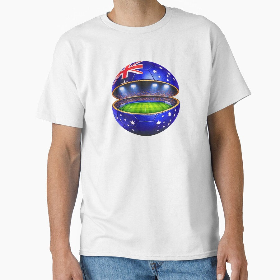 Australia Soccer Stadium Ball Design by FunToTheFullest Unisex T-shirt, Sweatshirt, Hoodie, Long Sleeve Tee - T-Shirt, Sweatshirt, Hoodie