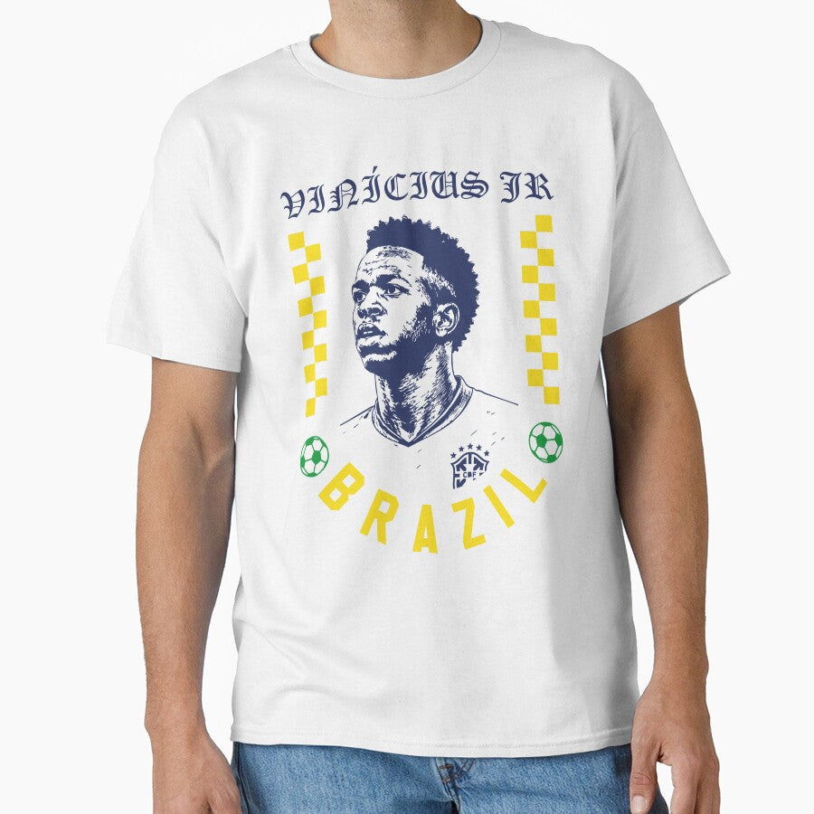 Vincius Jr Brazil Soccer Legend Retro Football Fan Design by Tattee Unisex T-shirt, Sweatshirt, Hoodie, Long Sleeve Tee - T-Shirt, Sweatshirt, Hoodie