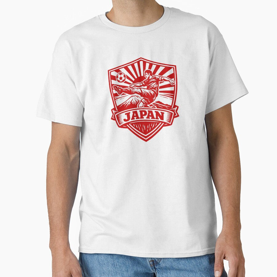 Japan Soccer Kick Crest  Rising Sun Football Design | Japanese Sports Graphic Tee by JonelCrafts - T-Shirt, Sweatshirt, Hoodie