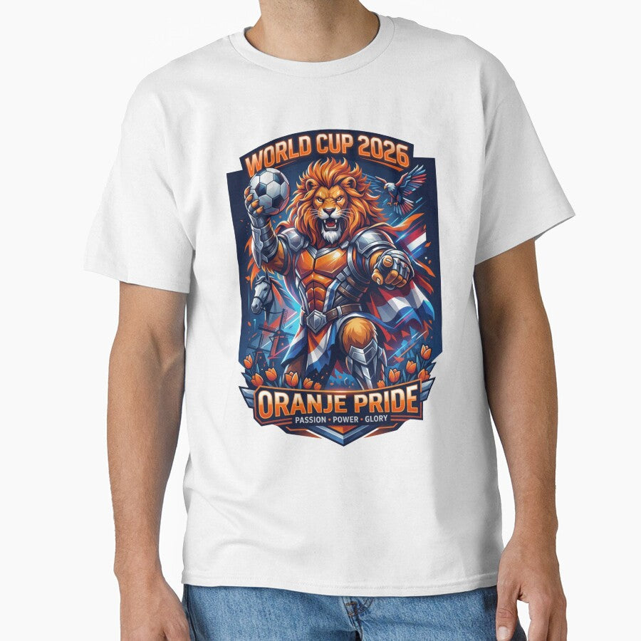 Oranje Pride Lion Football Art by Retro Arabica Unisex T-shirt, Sweatshirt, Hoodie, Long Sleeve Tee - T-Shirt, Sweatshirt, Hoodie