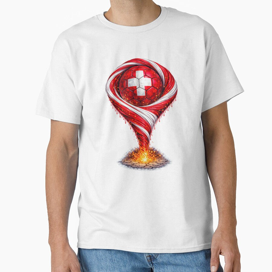 Switzerland Football Tornado: Red and White Vortex Art by FunToTheFullest Unisex T-shirt, Sweatshirt, Hoodie, Long Sleeve Tee - T-Shirt, Sweatshirt, Hoodie