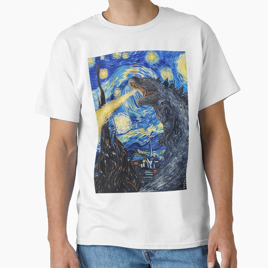 Vincent Van Gojira, Vincent Van Goghzilla, Godzilla Destroying The Starry Night by PrintShangri-La - T-Shirt, Sweatshirt, Hoodie