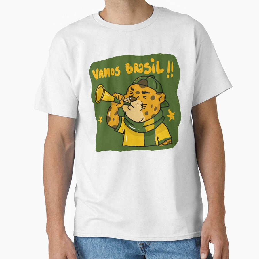 Awkward Animal Hat Club  Vamos Brasil! | Cute Leopard Football Fan Sticker by chupichapa Unisex T-shirt, Sweatshirt, Hoodie, Long Sleeve Tee - T-Shirt, Sweatshirt, Hoodie