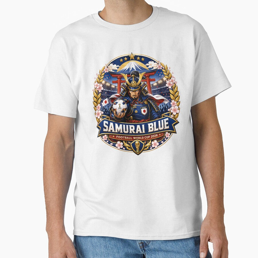 Samurai Blue Japanese Football Crest by Retro Arabica Unisex T-shirt, Sweatshirt, Hoodie, Long Sleeve Tee - T-Shirt, Sweatshirt, Hoodie