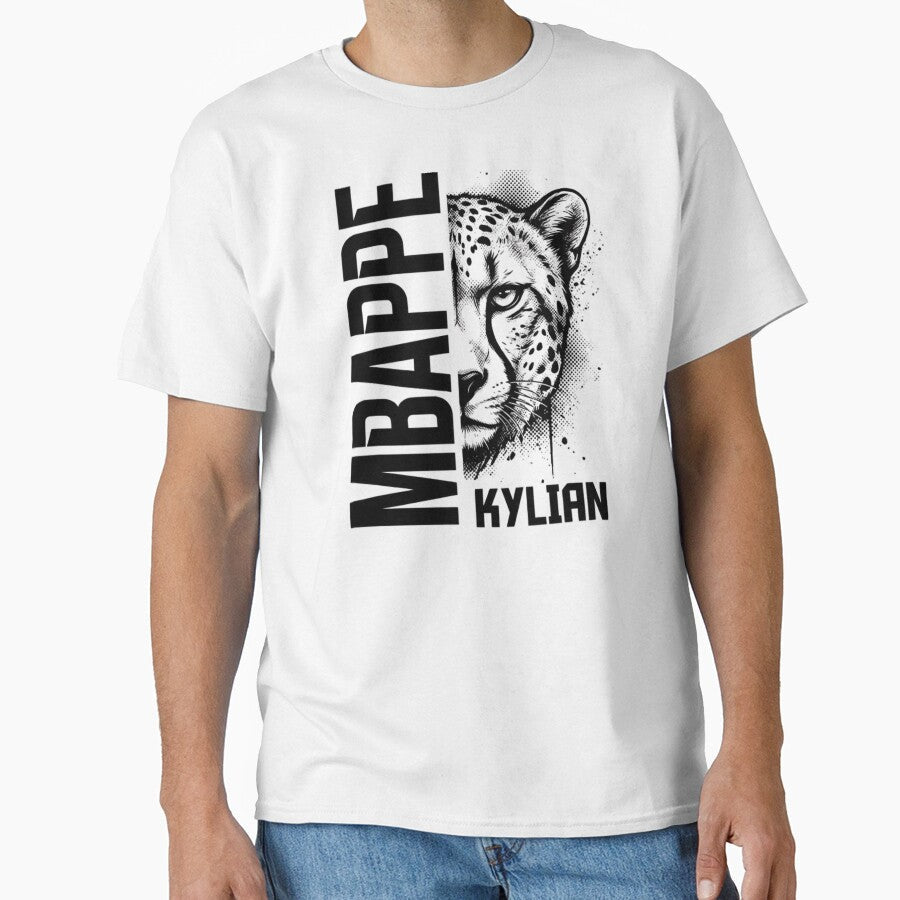 Kylian Mbappe Cheetah Mascot Black and White Soccer Graphic by Holy-Verse Unisex T-shirt, Sweatshirt, Hoodie, Long Sleeve Tee - T-Shirt, Sweatshirt, Hoodie