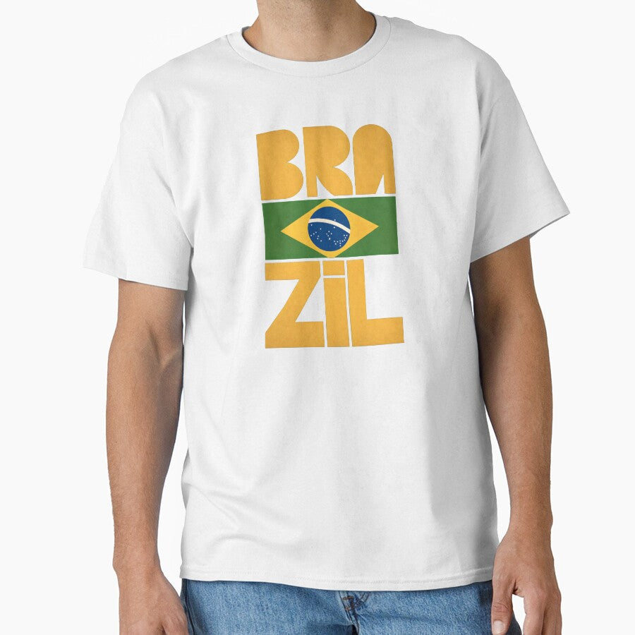 Brazil Football Flag Typography T-Shirt by tokyojeff Unisex T-shirt, Sweatshirt, Hoodie, Long Sleeve Tee - T-Shirt, Sweatshirt, Hoodie