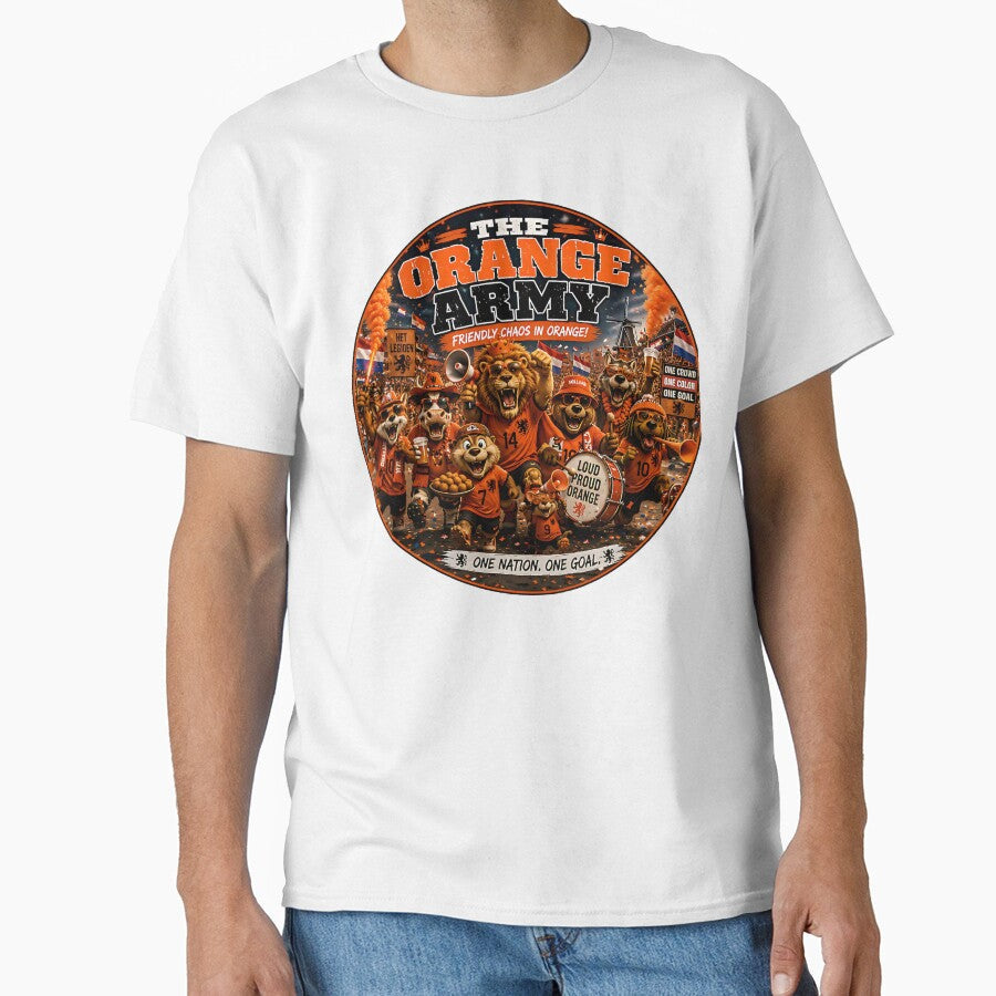 The Orange Army Friendly Chaos  Dutch Soccer Fans by WabiSabiSjak Unisex T-shirt, Sweatshirt, Hoodie, Long Sleeve Tee - T-Shirt, Sweatshirt, Hoodie