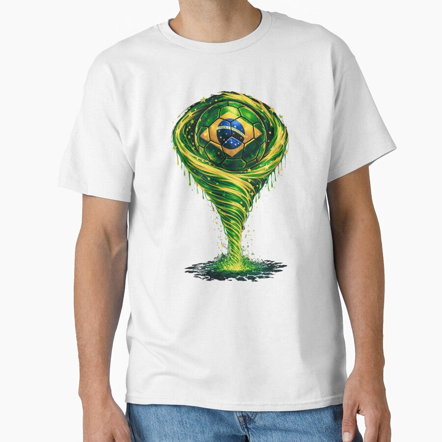 Brazil Soccer Tornado: Yellow Green Blue Vortex Art by FunToTheFullest Unisex T-shirt, Sweatshirt, Hoodie, Long Sleeve Tee - T-Shirt, Sweatshirt, Hoodie