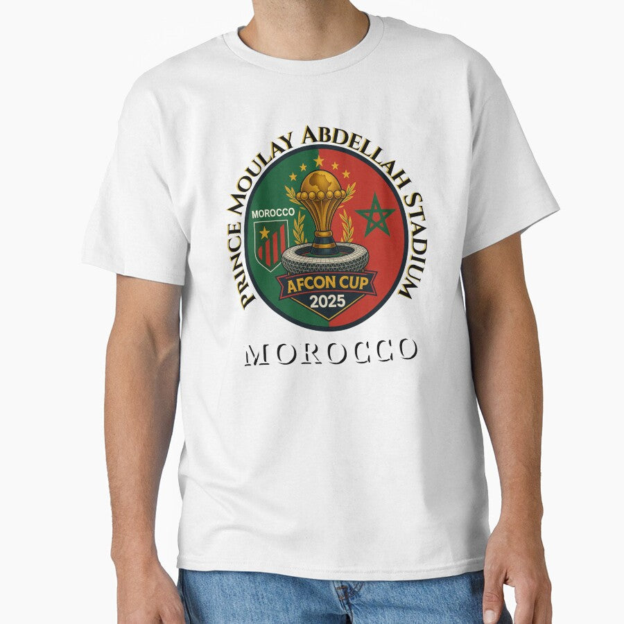 AFCON 2025 Morocco  Prince Moulay Abdellah Stadium  Atlas Lions Football Emblem Design by InPrintedWord - T-Shirt, Sweatshirt, Hoodie