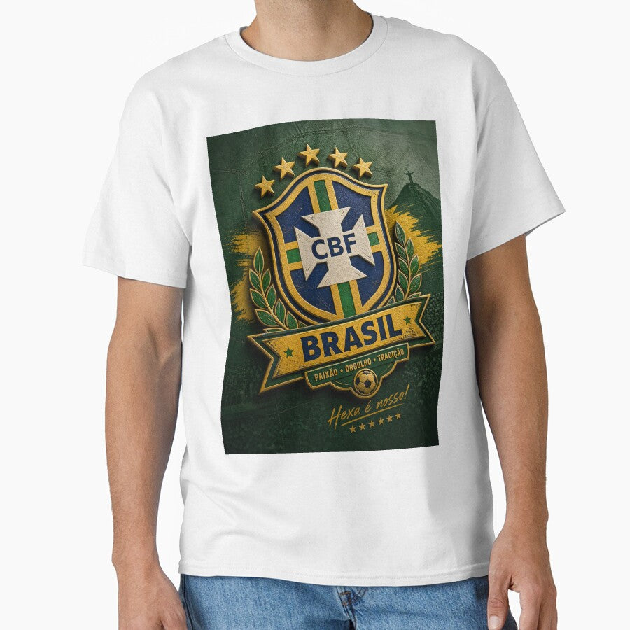 Brazil National Pride  Dynamic Soccer Vector Emblem Design by Jandedan Unisex T-shirt, Sweatshirt, Hoodie, Long Sleeve Tee - T-Shirt, Sweatshirt, Hoodie