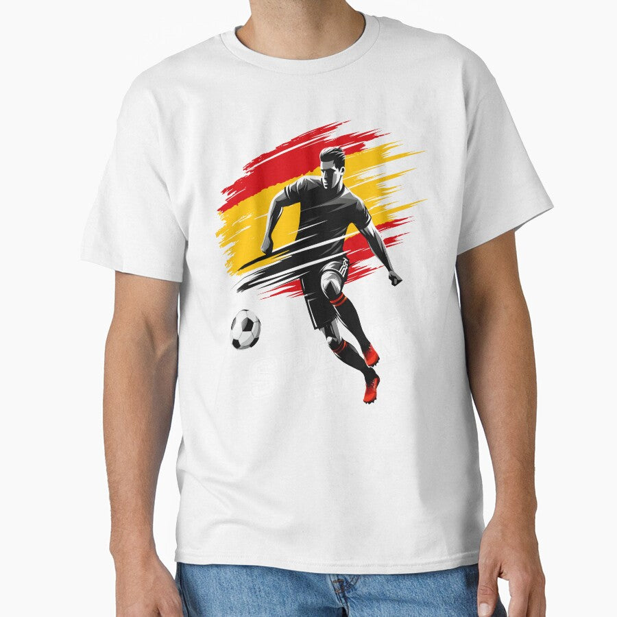 Football Soccer Spain Spanish Flag Banner Player Silhouette by Infinitee8hirts Unisex T-shirt, Sweatshirt, Hoodie, Long Sleeve Tee - T-Shirt, Sweatshirt, Hoodie