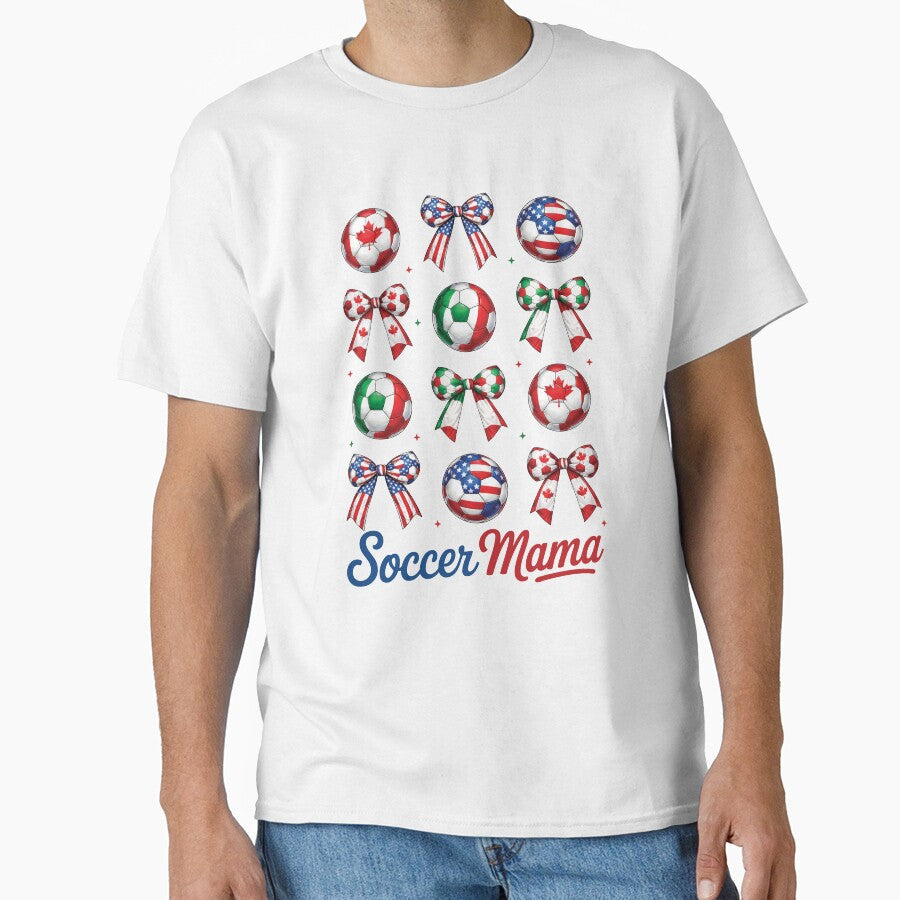 USA Canada Mexico Soccer Mom Ball Bow Pattern by MuniraWearify Unisex T-shirt, Sweatshirt, Hoodie, Long Sleeve Tee - T-Shirt, Sweatshirt, Hoodie