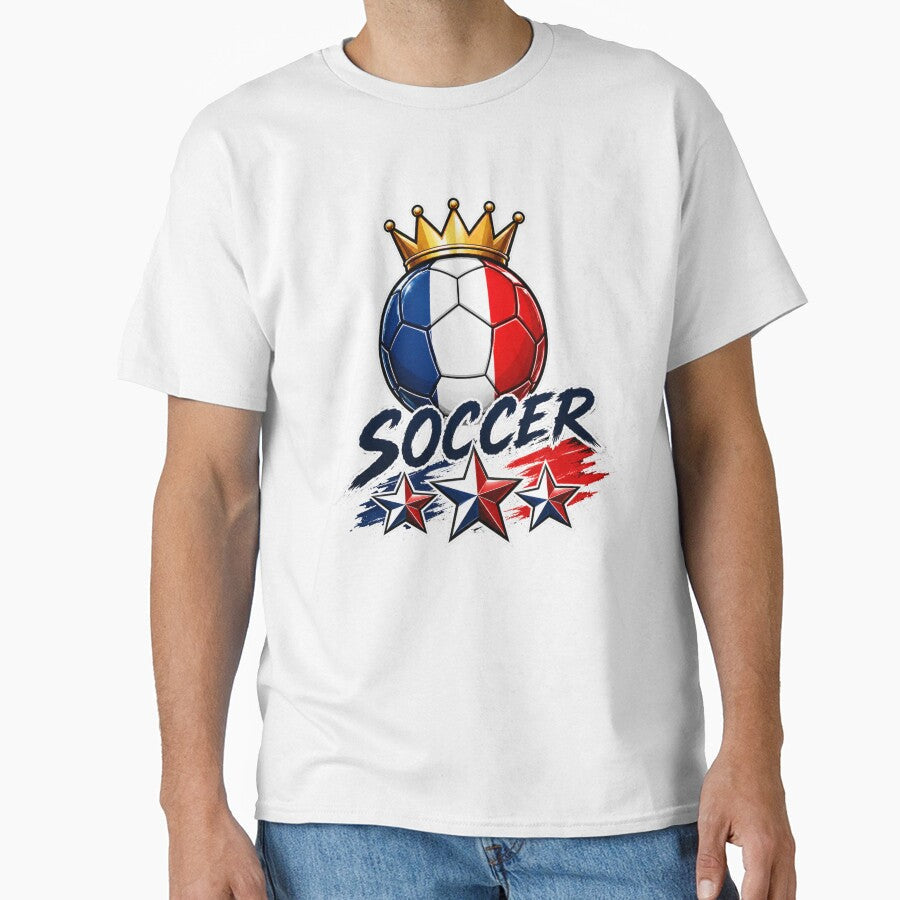 France Flag Crowned Soccer Ball by QuiteOrbit Unisex T-shirt, Sweatshirt, Hoodie, Long Sleeve Tee - T-Shirt, Sweatshirt, Hoodie