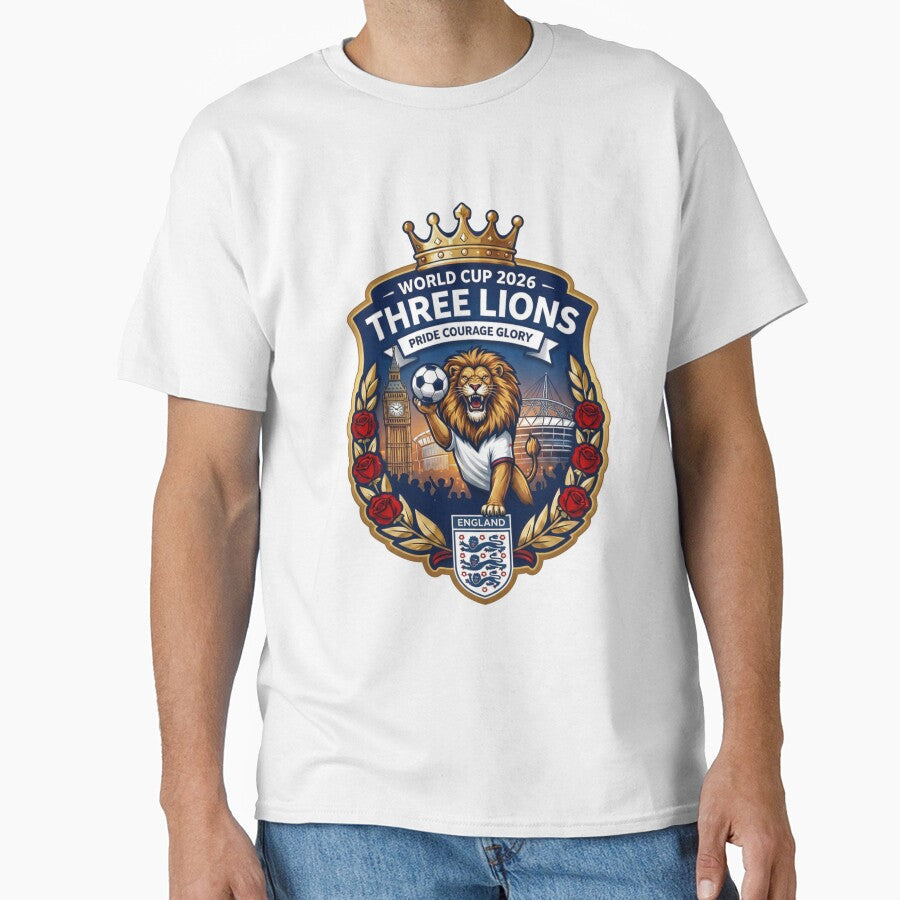 English Lion Football Fan Crest by Retro Arabica Unisex T-shirt, Sweatshirt, Hoodie, Long Sleeve Tee - T-Shirt, Sweatshirt, Hoodie