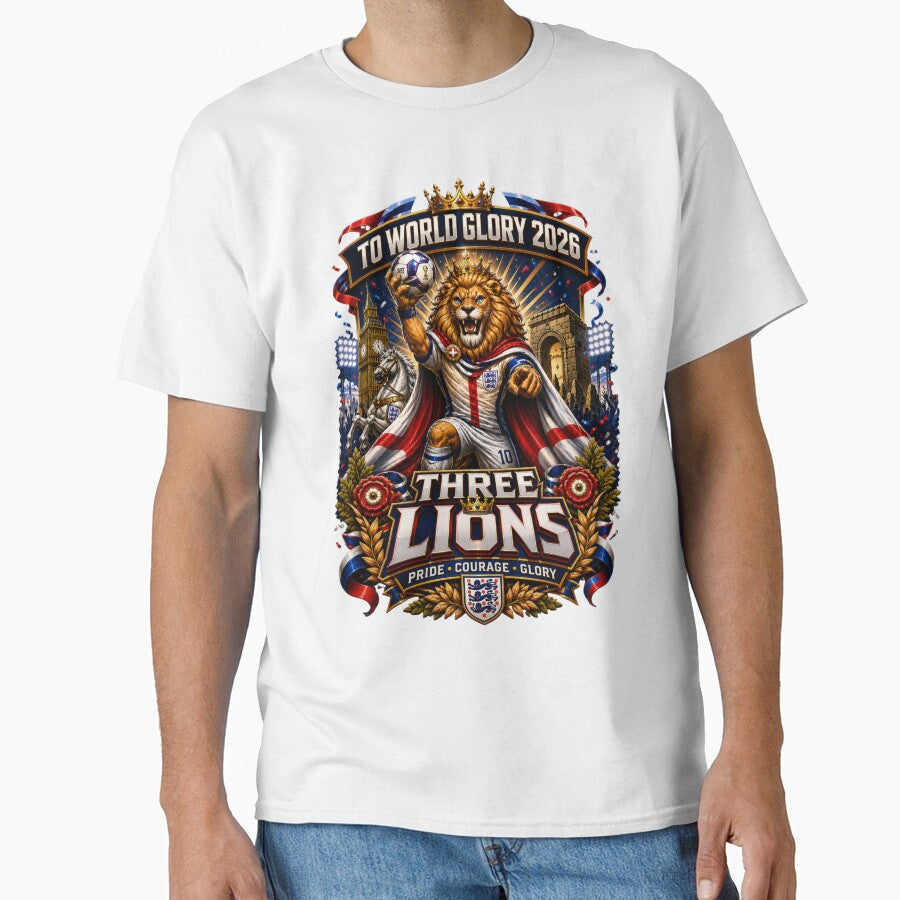 English Three Lions Football Glory 2026 by Retro Arabica Unisex T-shirt, Sweatshirt, Hoodie, Long Sleeve Tee - T-Shirt, Sweatshirt, Hoodie
