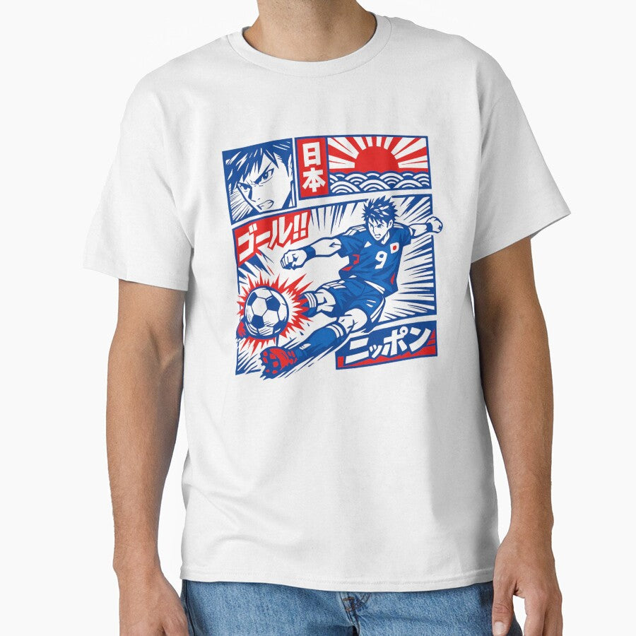 Japan Soccer Anime Shirt  Japanese Football Striker Graphic, Manga Style Goal Kick, Streetwear Japan Design by JonelCrafts - T-Shirt, Sweatshirt, Hoodie