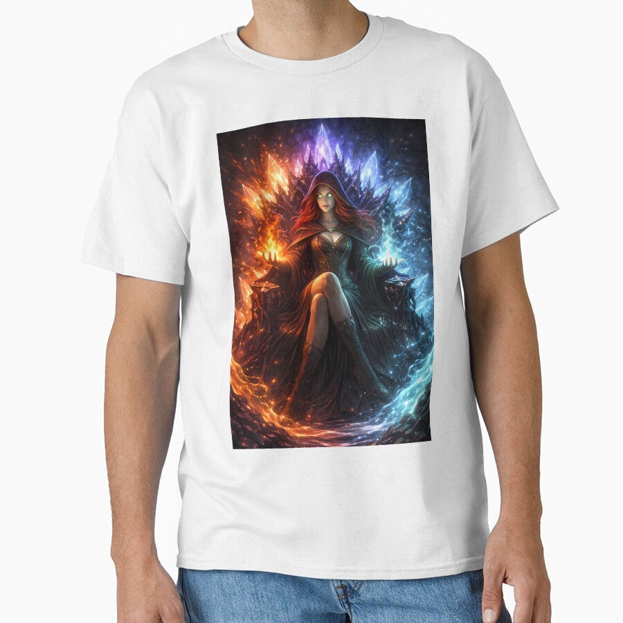 Fire Ice Sorceress Magic Throne Fantasy Art by KnitOfShadoF Unisex T-shirt, Sweatshirt, Hoodie, Long Sleeve Tee - T-Shirt, Sweatshirt, Hoodie