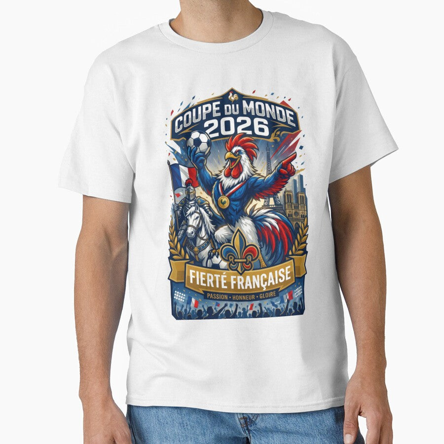 French Rooster Football Fan Poster by Retro Arabica Unisex T-shirt, Sweatshirt, Hoodie, Long Sleeve Tee - T-Shirt, Sweatshirt, Hoodie