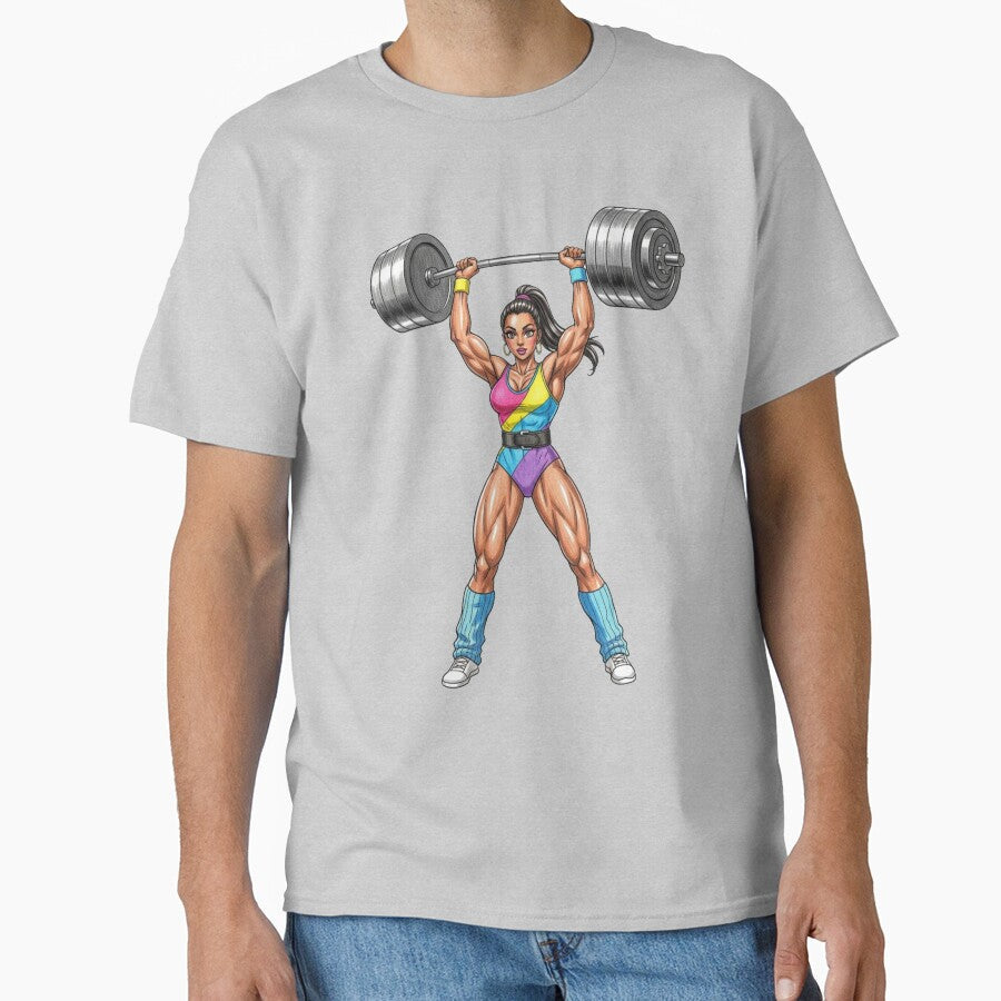 Retro Fitness Girl Lifting Weights Pop Art Style by JonelleTshirts Unisex T-shirt, Sweatshirt, Hoodie, Long Sleeve Tee - T-Shirt, Sweatshirt, Hoodie