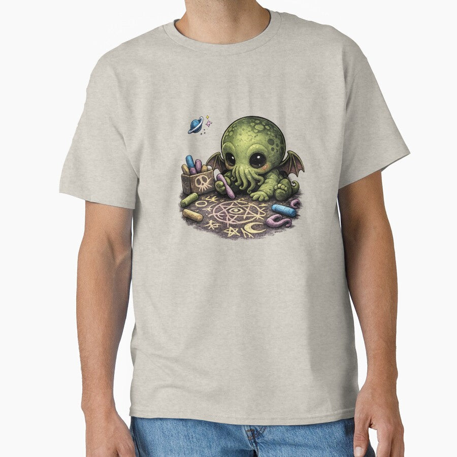 Baby Cthulhu Drawing with Chalk  Dark Cute Lovecraftian Monster by Creep-elina Unisex T-shirt, Sweatshirt, Hoodie, Long Sleeve Tee - T-Shirt, Sweatshirt, Hoodie