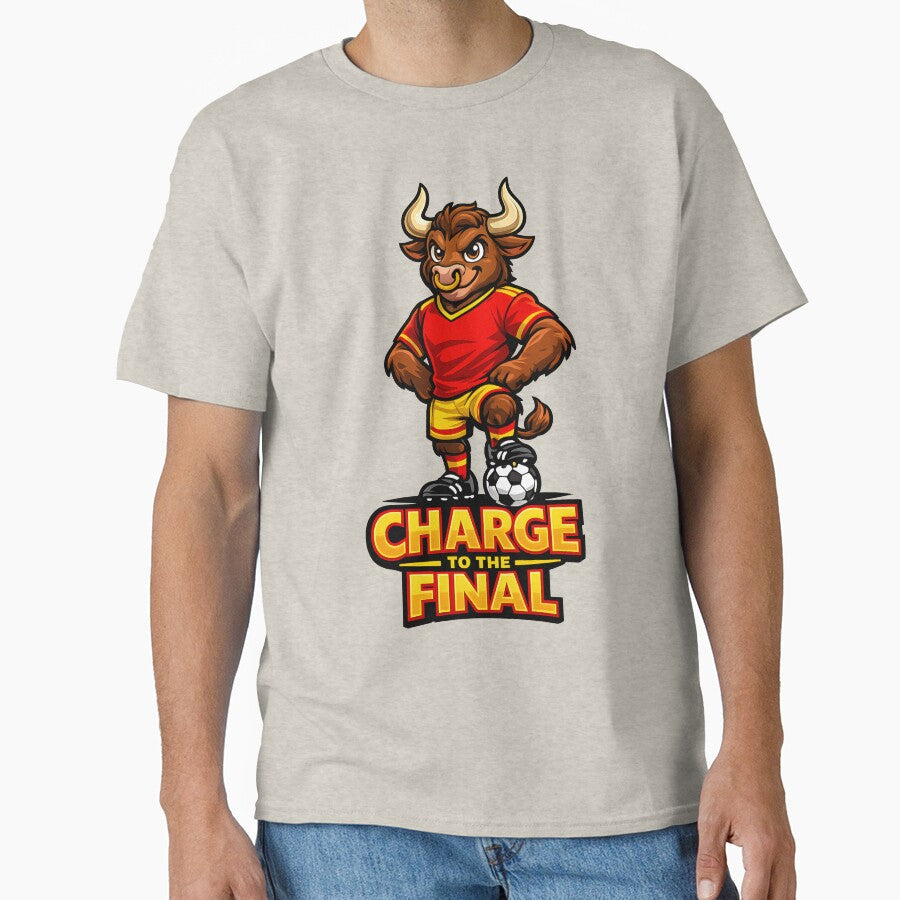 Spain Bull Soccer Mascot  Charge to the Final Football Fan T-Shirt & Sticker by  Artistry in Motion by MADsrecreation - T-Shirt, Sweatshirt, Hoodie