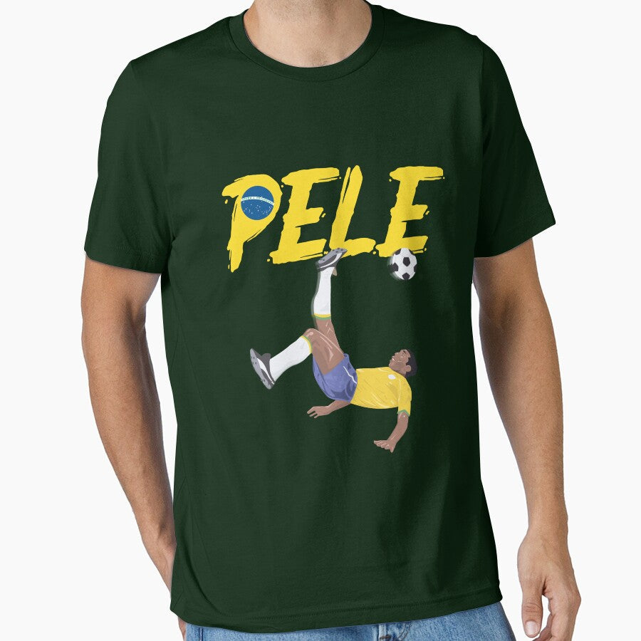 Bicycle Kick - Pele - SOCCER FOOTBALL - BRAZIL GLOBE FLAG YELLOW TEXT version 2 by AMGraphicStudio - T-Shirt, Sweatshirt, Hoodie