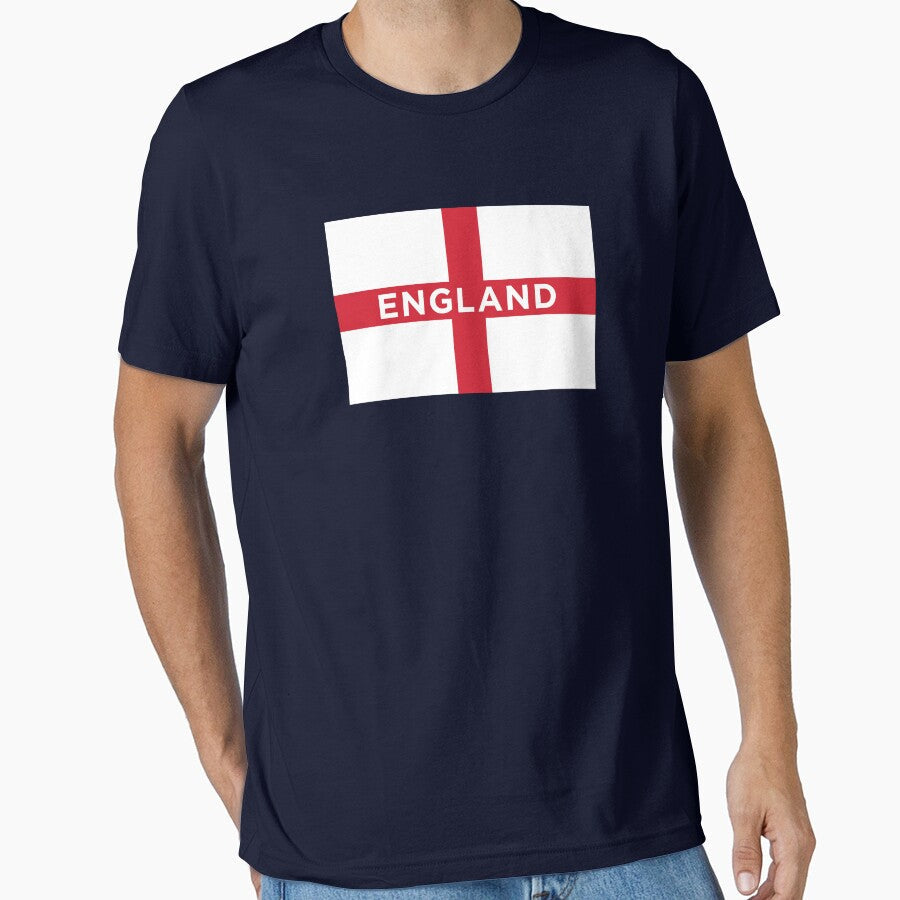 England Flag With Text (On Blue) by STUDIO-72 Unisex T-shirt, Sweatshirt, Hoodie, Long Sleeve Tee - T-Shirt, Sweatshirt, Hoodie