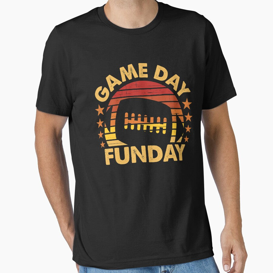 Game Day Fun-day Football Sunset Distressed Graphic by James Lewis Unisex T-shirt, Sweatshirt, Hoodie, Long Sleeve Tee - T-Shirt, Sweatshirt, Hoodie