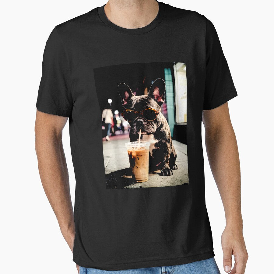 French Bulldog Iced Coffee by CartoonGang Unisex T-shirt, Sweatshirt, Hoodie, Long Sleeve Tee - T-Shirt, Sweatshirt, Hoodie