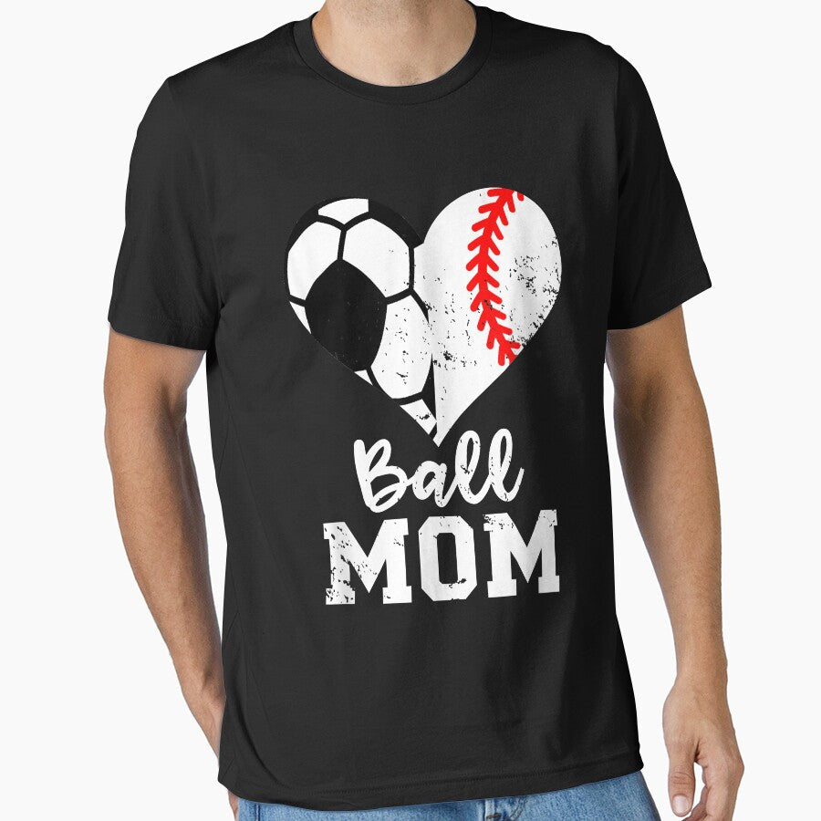 Ball Mom Heart Funny Baseball Soccer Mom by Mitzi12312 Unisex T-shirt, Sweatshirt, Hoodie, Long Sleeve Tee - T-Shirt, Sweatshirt, Hoodie