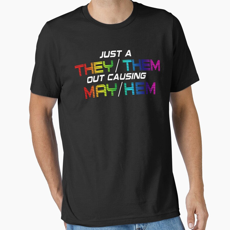 They/Them Causing Mayhem Nonbinary Pride Holographic LGBT by PeterGignac Unisex T-shirt, Sweatshirt, Hoodie, Long Sleeve Tee - T-Shirt, Sweatshirt, Hoodie