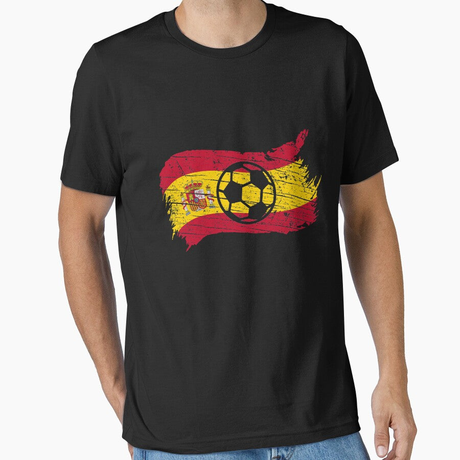 Vintage Spanish National Flag & Soccer Ball Design Cool Gift For Spain Lovers Tourists Souvenir Cool National Spanish Football Fans Gift by FunnySunny T-Shirts - T-Shirt, Sweatshirt, Hoodie