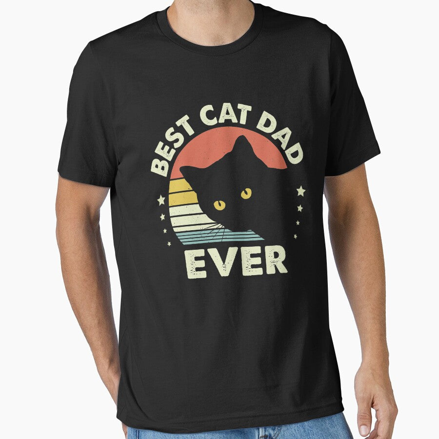 Vintage Best Black Cat Dad Ever by VernonCruz Unisex T-shirt, Sweatshirt, Hoodie, Long Sleeve Tee - T-Shirt, Sweatshirt, Hoodie