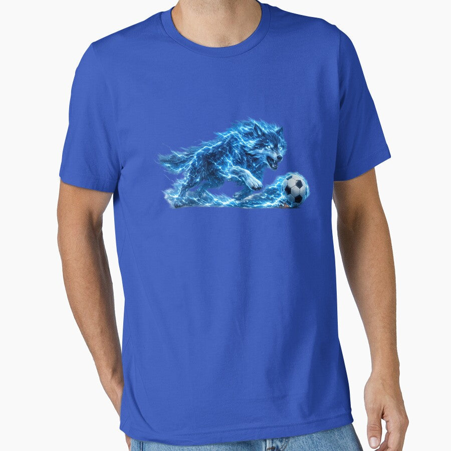 Electric Blue Lightning Wolf Soccer Ball  Fierce Fantasy Football Art | Soccer Fan Gift by irfanshikh - T-Shirt, Sweatshirt, Hoodie