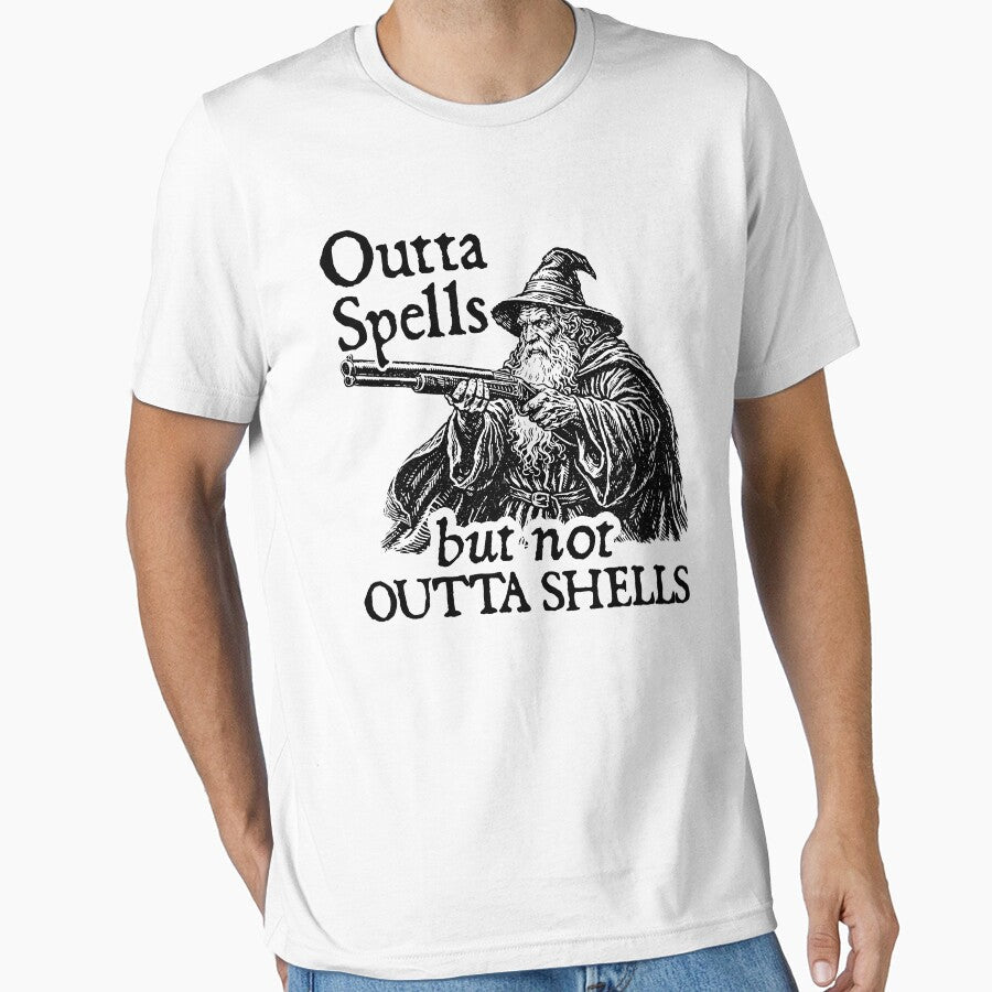 Vintage Outta spells but not outta shells-Funny wizard meme by RandyHaskins Unisex T-shirt, Sweatshirt, Hoodie, Long Sleeve Tee - T-Shirt, Sweatshirt, Hoodie