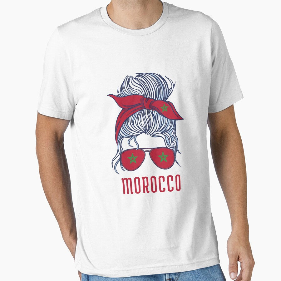 Morocco Flag Messy Bun Hair Gift For Morocco Soccer Team Fans Moroccan Mom Woman Girl by ollalla - T-Shirt, Sweatshirt, Hoodie