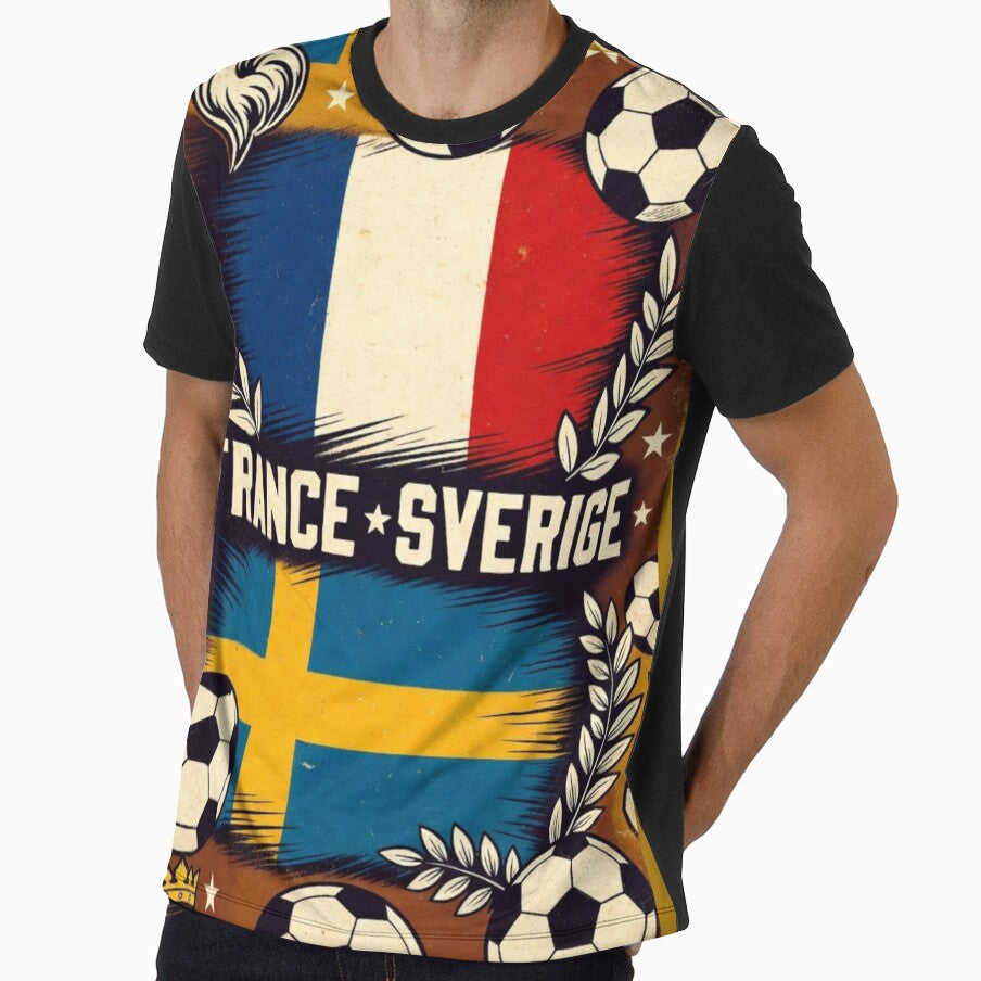 France Sverige Retro World Cup Poster | Vintage France vs Sweden Soccer Art by Nexus Space - T-Shirt, Sweatshirt, Hoodie