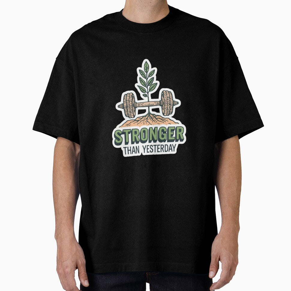 Stronger Than Yesterday" Dumbbell Plant Gym Motivation Sticker by Ashley critters Unisex T-shirt, Sweatshirt, Hoodie, Long Sleeve Tee - T-Shirt, Sweatshirt, Hoodie