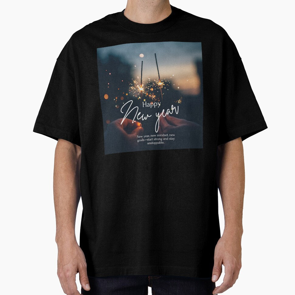 Happy New Year Sparkler Celebration Motivational Quote by TaufiDaArtworks Unisex T-shirt, Sweatshirt, Hoodie, Long Sleeve Tee - T-Shirt, Sweatshirt, Hoodie