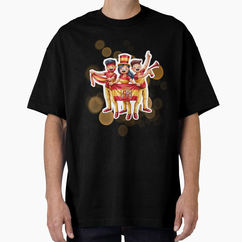 Spain Football Fans Holding Spanish Flag Soccer Supporters Design by iamKRUK Unisex T-shirt, Sweatshirt, Hoodie, Long Sleeve Tee - T-Shirt, Sweatshirt, Hoodie
