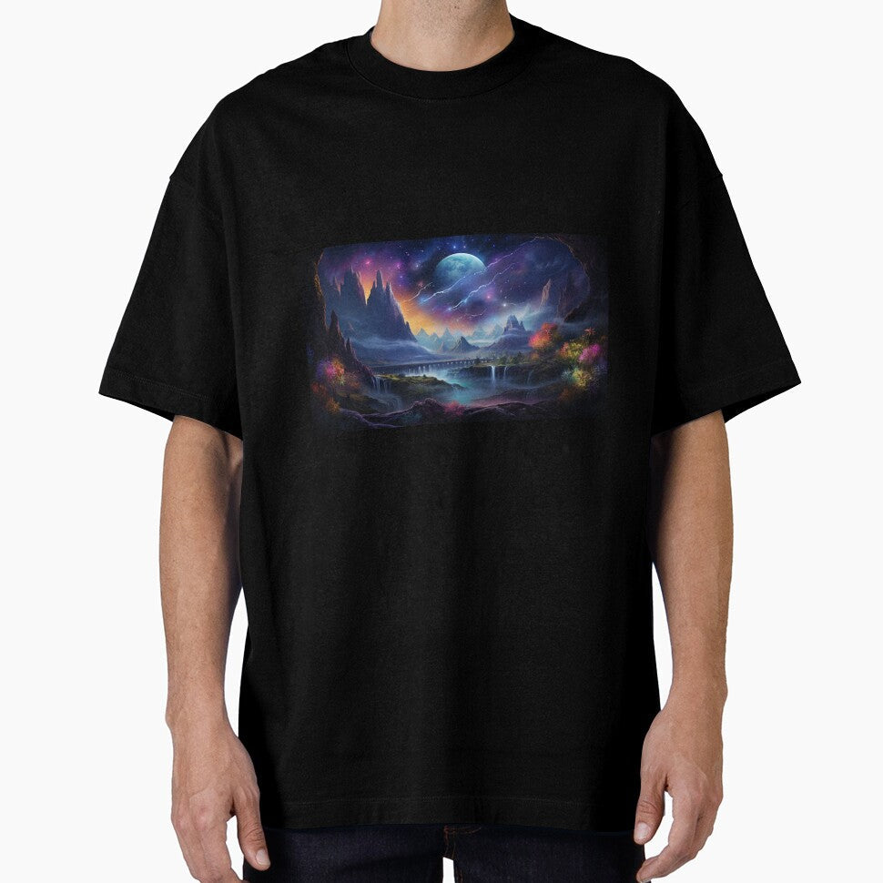 Fantasy Landscape - Electric Sky by Fantasy Masterpiece Unisex T-shirt, Sweatshirt, Hoodie, Long Sleeve Tee - T-Shirt, Sweatshirt, Hoodie