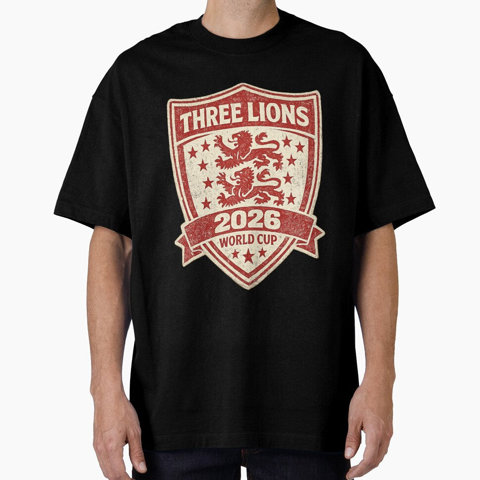 Three Lions England World Cup 2026 | Vintage Shield Football by ArthUpscale Unisex T-shirt, Sweatshirt, Hoodie, Long Sleeve Tee - T-Shirt, Sweatshirt, Hoodie