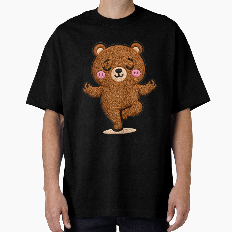 Cute Yoga Bear Embroidery Style  Kawaii Meditating Balance Pose Animal Sticker, Calm Zen Aesthetic Design by ColorSplash123 - T-Shirt, Sweatshirt, Hoodie