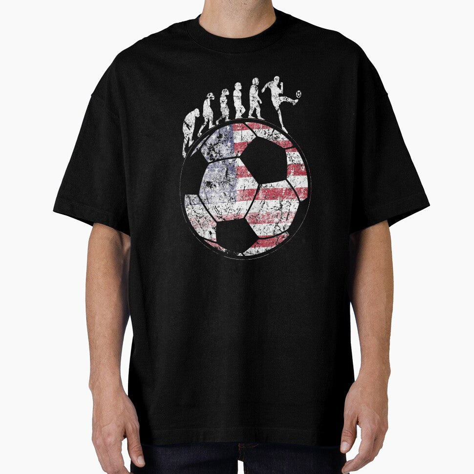Soccer Evolution American Flag on Soccer Ball T-Shirt by Dubbra Unisex T-shirt, Sweatshirt, Hoodie, Long Sleeve Tee - T-Shirt, Sweatshirt, Hoodie